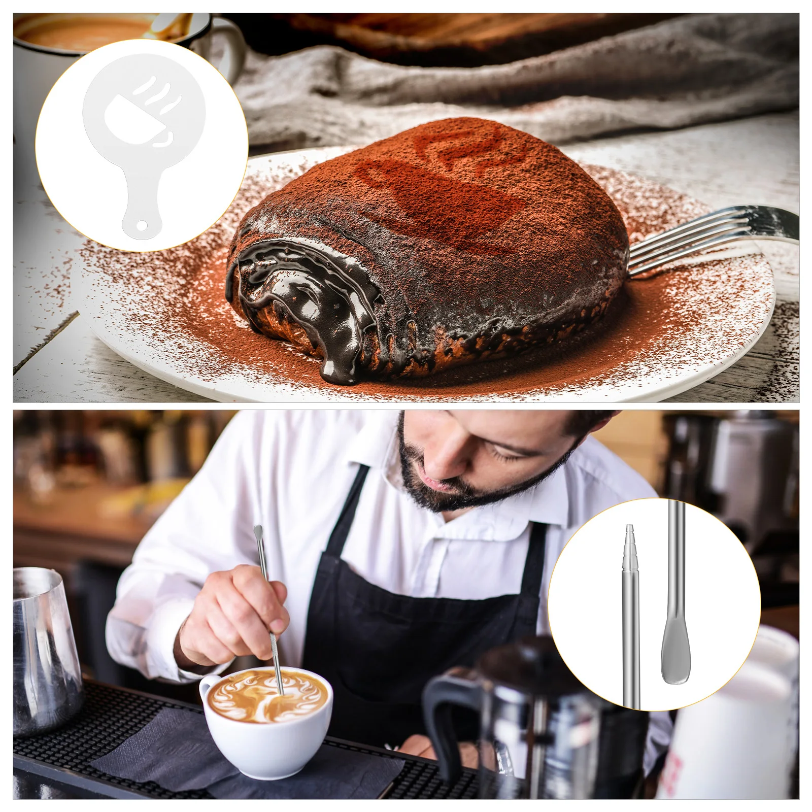 

1 set Coffee Decoration Template Set Stainless Steel Latte Art Pen Shaker Spoon Kit for Cappuccino Cupcake Chocolate