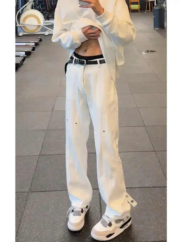 

American High Street Vibe Men's Straight Leg Jeans Workwear Design Sensation Small ence Autumn Winter Distred Denim