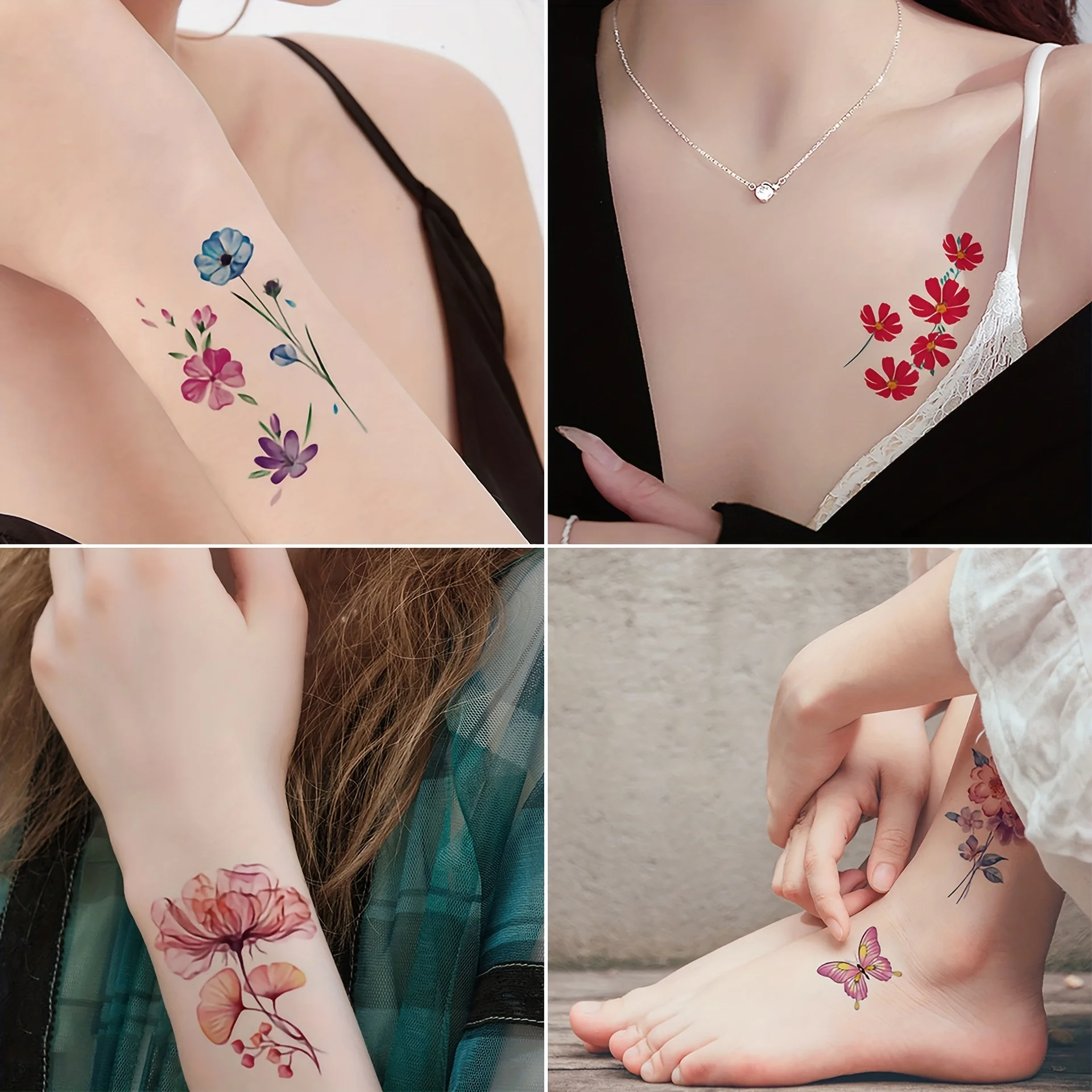 30 teile/satz Gefälschte Tatoo Wasserdichte Bunte Schmetterling Blume Ästhetische für Frauen Mädchen Transfer tattoo Langlebige Finger Arm Brust