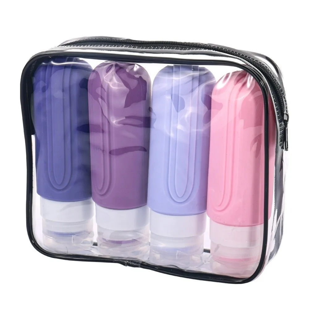4 stks/set 90 ml Siliconen Reizen Dispenser Set Hervulbare Lege Knijpvloeistof Fles Kit Lichtgewicht Herbruikbare