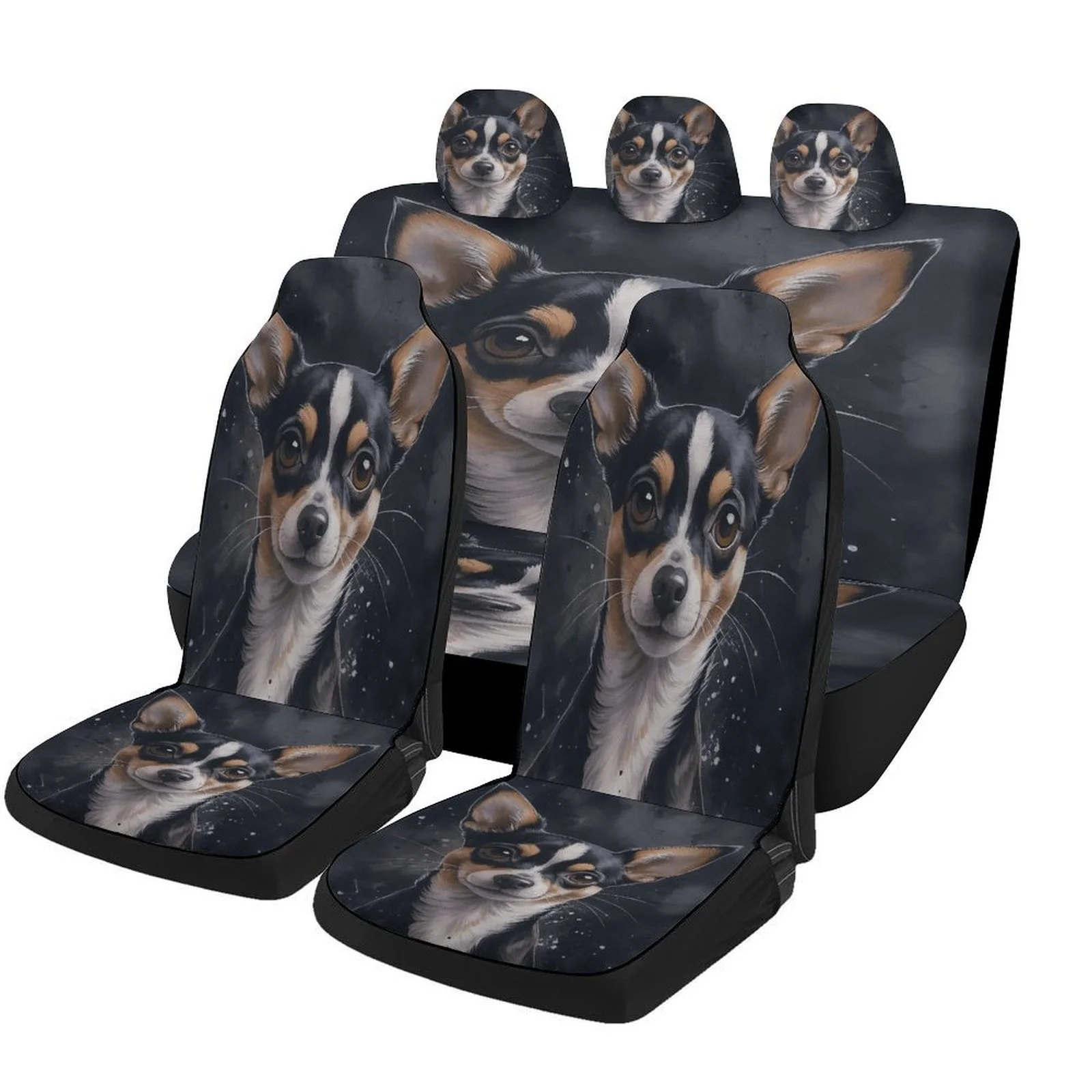 Set Of Car Seat Covers Featuring Dog Portraits, Suitable For Various Vehicles. Stylish And Unique Decorative Covers That Your Se