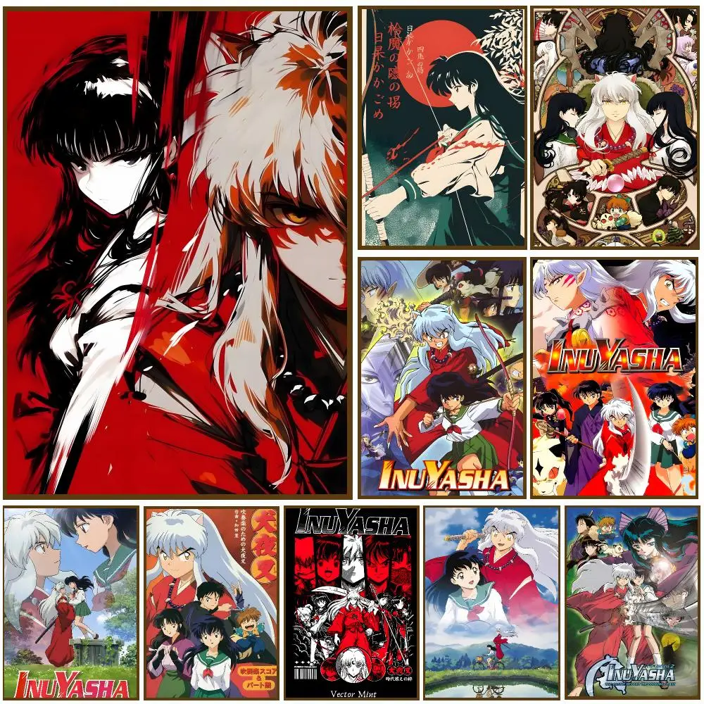 Inuyasha classic anime collage Poster Self-adhesive Living Room Bedroom Party Bar Decor Moisture-proof Fade-resistant HD