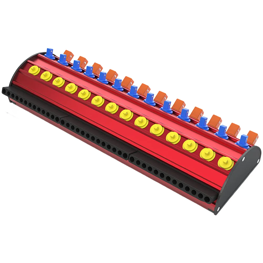 Aluminum Socket Organizer with Strong Magnets for 1/4 3/8 1/2 Inch Sockets and Bits Compact Workshop Storage 32x14x5.5cm Red