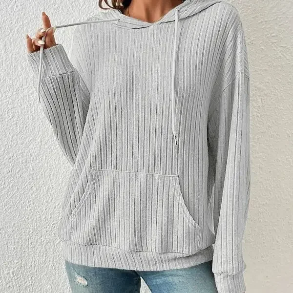 Sweatshirt Women Long Sleeve Solid Color Knitted Sweater Hooded Pit Strip Kangaroo Pocket Hoodies Pockets Hooded Pullovers