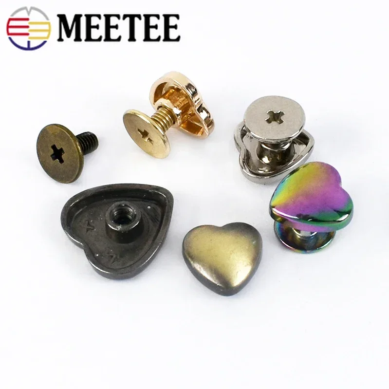 10/30/50Pcs 8/10/12/14mm Heart Rivet Screw for Bags Hardware Decorative Clasp Studs Button Nail Spikes Metal Buckles Snap Hook