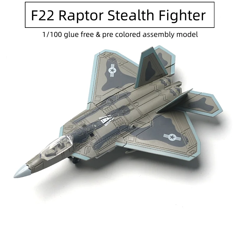1/100 Scale Military Series Classic F-22 Raptor Stealth Fighter Building Blocks Pre-colored Aircraft Kit Toys For Christmas Gift