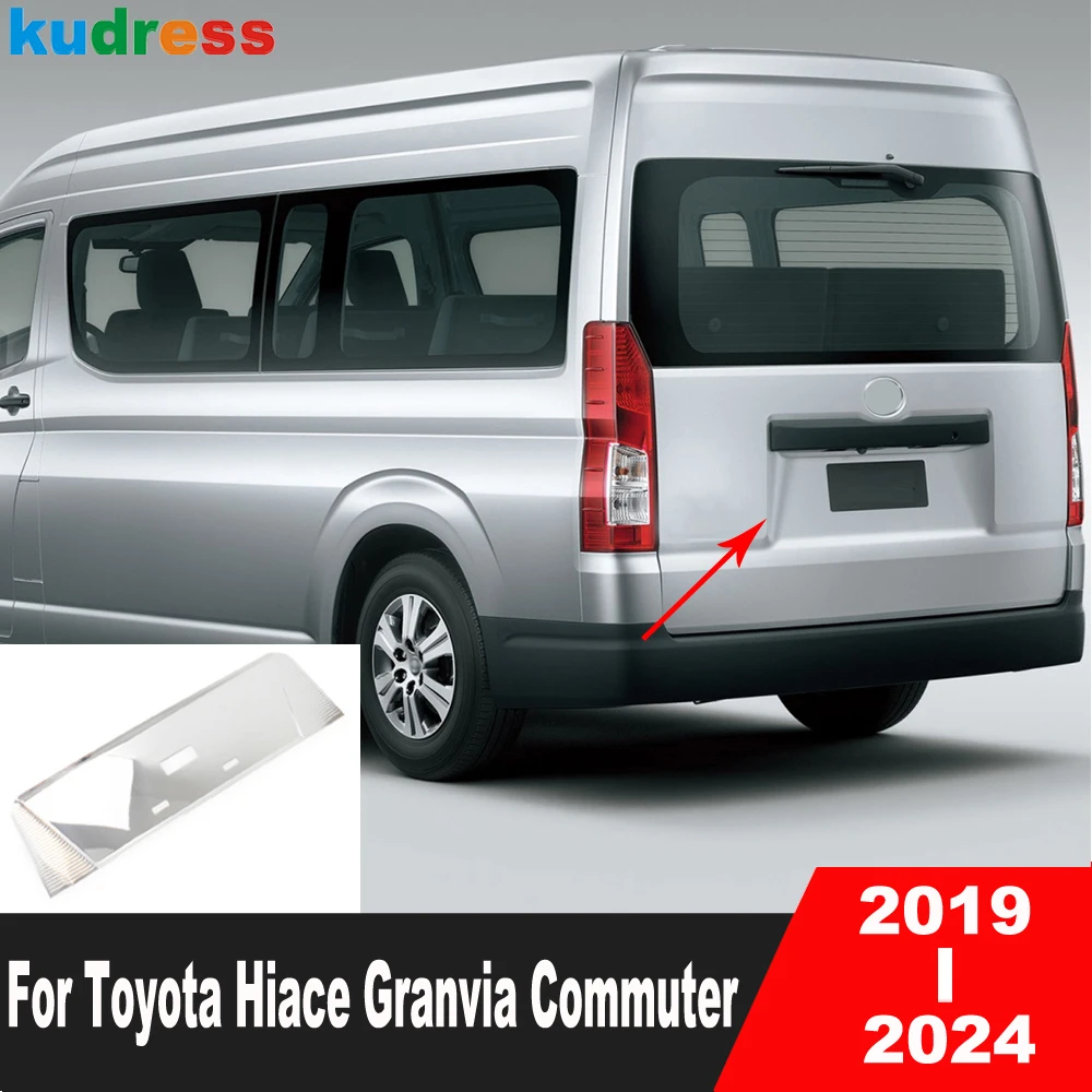 For Toyota HiAce Granvia Commuter 2019 2020 2021 2022 2023 2024 Chrome Car Rear Trunk License Plate Frame Cover Trim Accessories