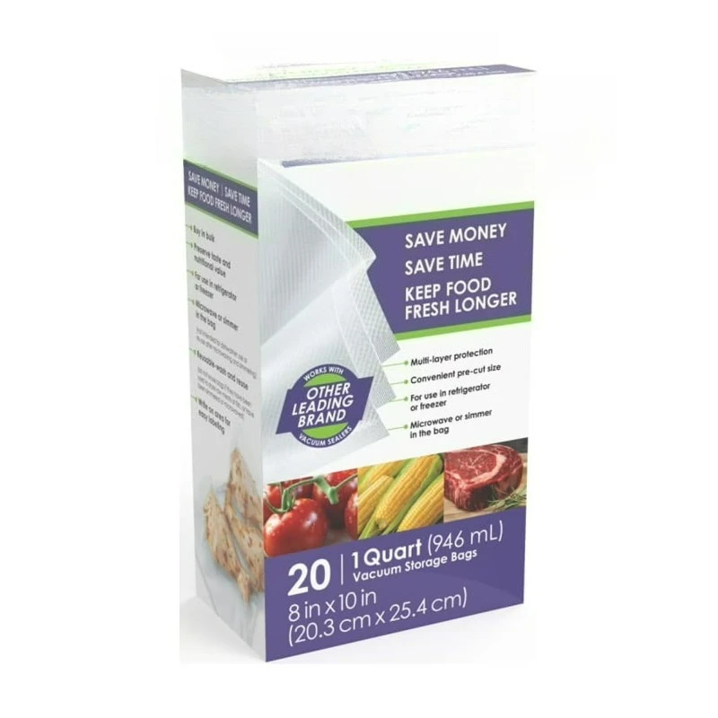

Quart Vacuum Sealer Bags (8" x 10"), 20-Count BPA-Free Vacuum Seal Bags for Food Storage and Meal Prep