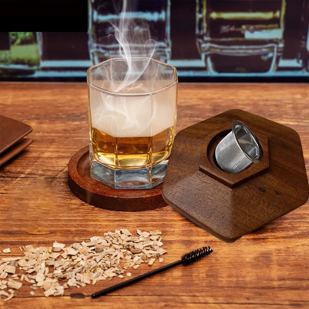 الزجاج العلوي المدخن كوكتيل المدخن عدة مع 4 قطعة رقائق الخشب نادل اكسسوارات لمشروبات ويسكي التدخين طقم هدايا للرجال