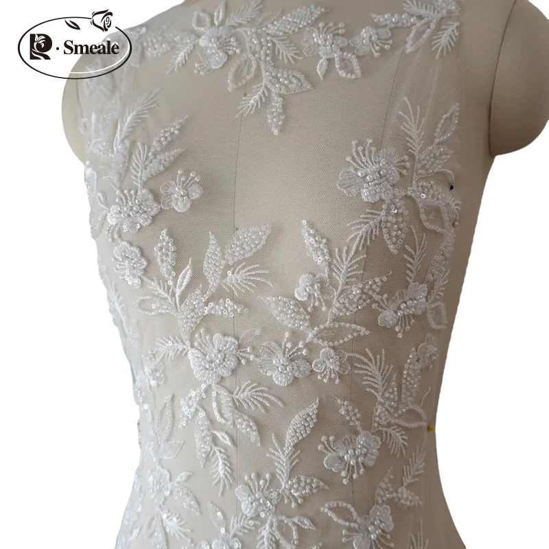 Perlenbesetzte Pailletten-Stickerei Blumen.3D Hochzeitskleid-Applikation DIY Braut-Kopfschmuck Spitzenkragen Spitzenstoff-Aufnäher – Detail 2