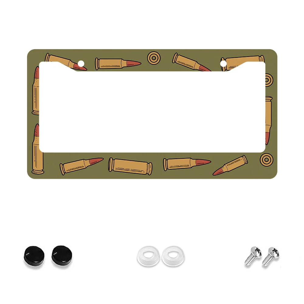 

1pc Retro Green Aluminum 2-Hole License Plate Frame with Bullet Pattern, 6x12 Inches, Includes Screw Kit, Unique Car Decoration