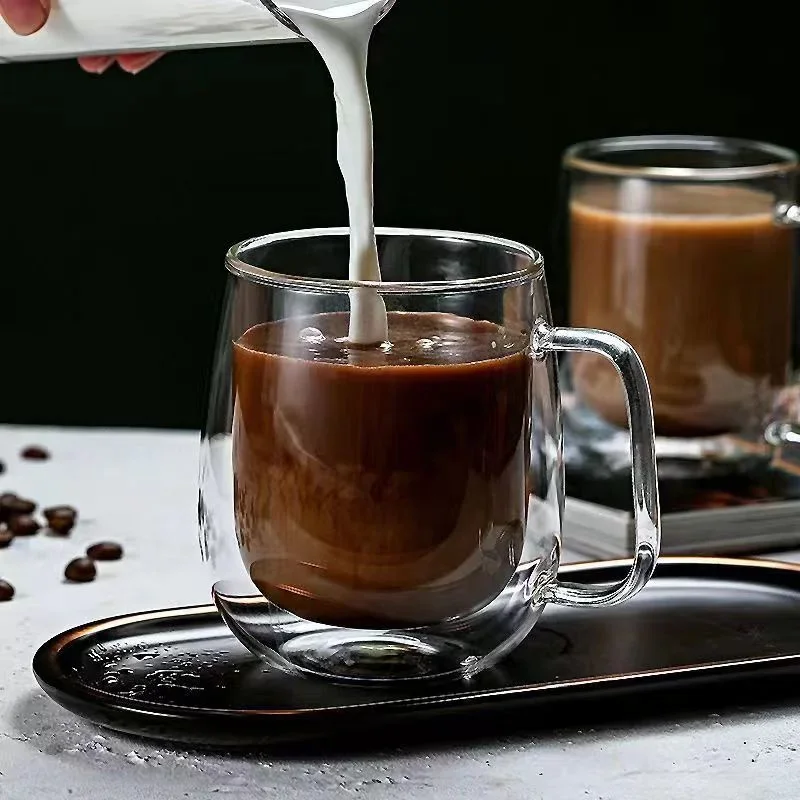 150-350ml Heat Resistant High Borosilicate Glass Mug Double Wall Glass Coffee Cup with Handle Milk Water Cup Clear Cups Gift image 2