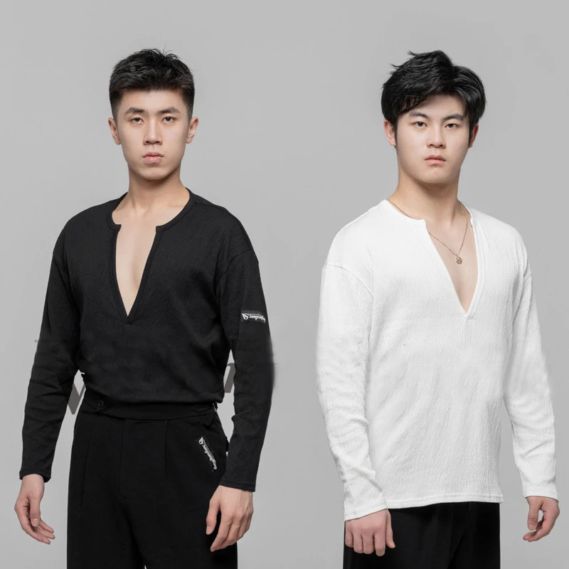 

Men Modern Dancing Shirt Adult National Standard Latin Dance Top Male Loose V-Neck Shirt Latin Dance Practice Clothes SL10736