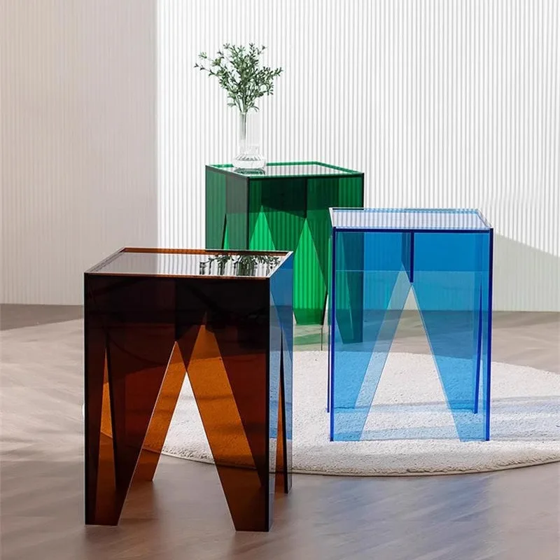 

Side table mobile small stool square creative acrylic bedside coffee living room wind sofa side small