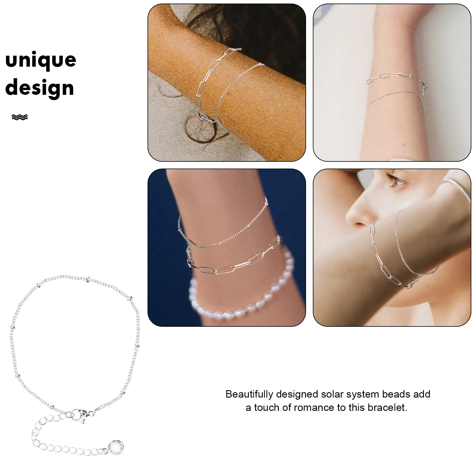 

Paperclip Bracelet Women Stainless Steel Double Layer Chain Wrist Jewelry Stackable Metal Bracelets For Fashion Link