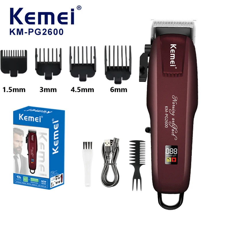 Kemei KM-PG2600 Magic Hair Clipper Cordless Powerful Haircut Top Quality Barber Hair Cutting Machine Hair Trimmer LCD Display