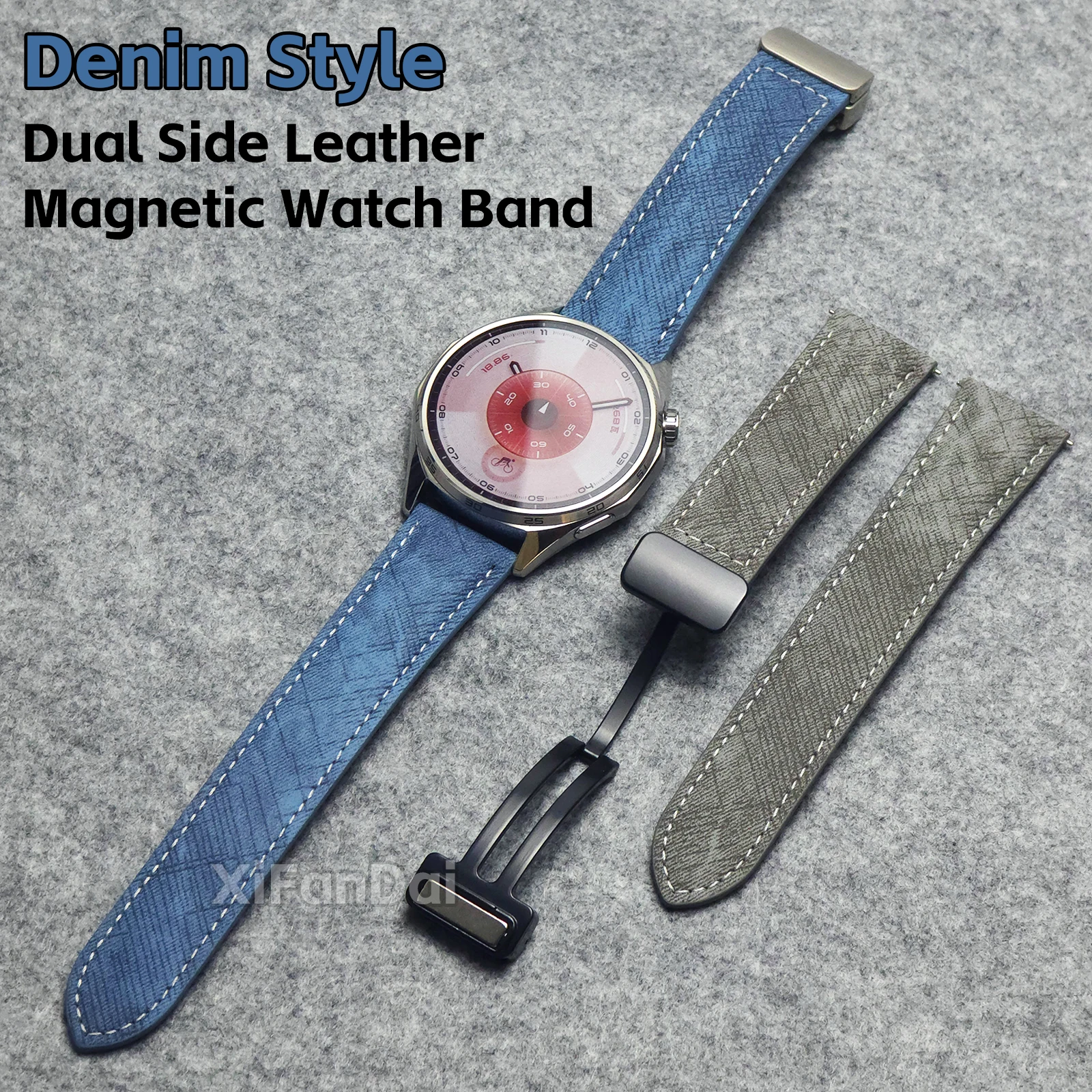 Suitable for Huawei GT6/gt4 watch band gt7 denim genuine leather watch5 magnetic gt6pro/watch4pro/buds2wristband