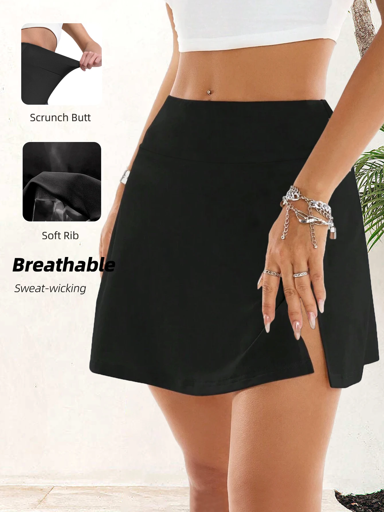 

Мягкая теннисная юбка-шорты с боковыми разрезами и высокой талией для женщин, дышащая, влагоотводящая, спортивная юбка с внутренними шортами для гольфа и фитнеса