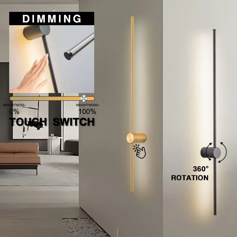 Copper Black Touch Dimmable Switch Wall Lamps Lighting For Bedroom Living Room TV Background Indoor Rotatable LED Wall Lighting