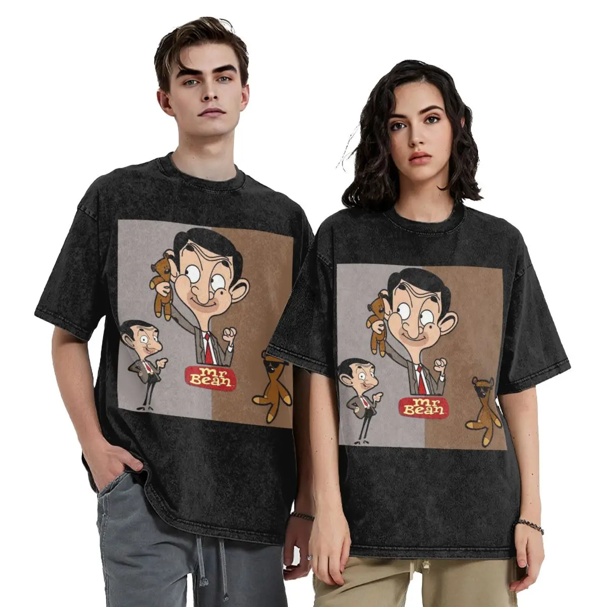 Mr. Bean Cartoon Washed T Shirts Vintage Short Sleeve Hip Hop T-Shirt Streetwear Tops Tees for Men Women