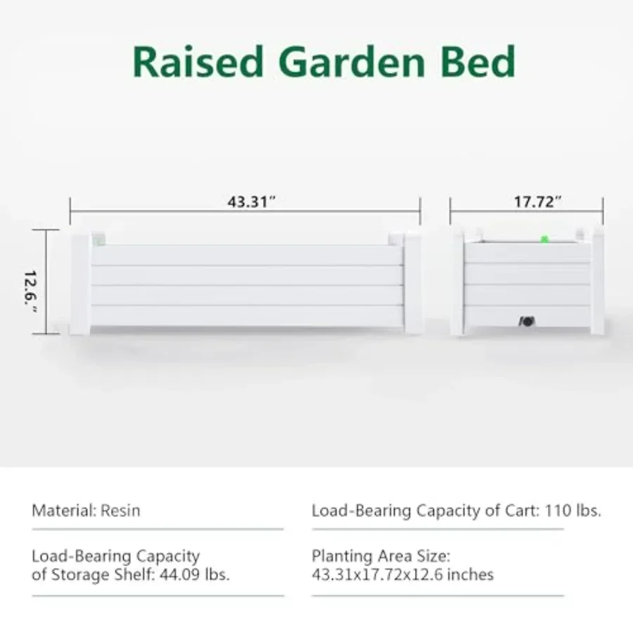 Raised Garden Bed Outdoor, Resin Weatherproof Planter Box with Drain Hole and Water Level Detector, for Planting Plants Vegetab