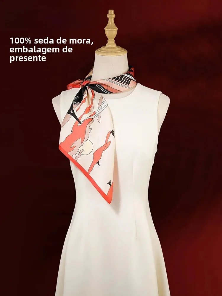 merridarno-silk-scarf-korean-style-women's-neck-wrap-mom's-model-birthday-gift-small-square-scarf-geometric-pattern-decorative
