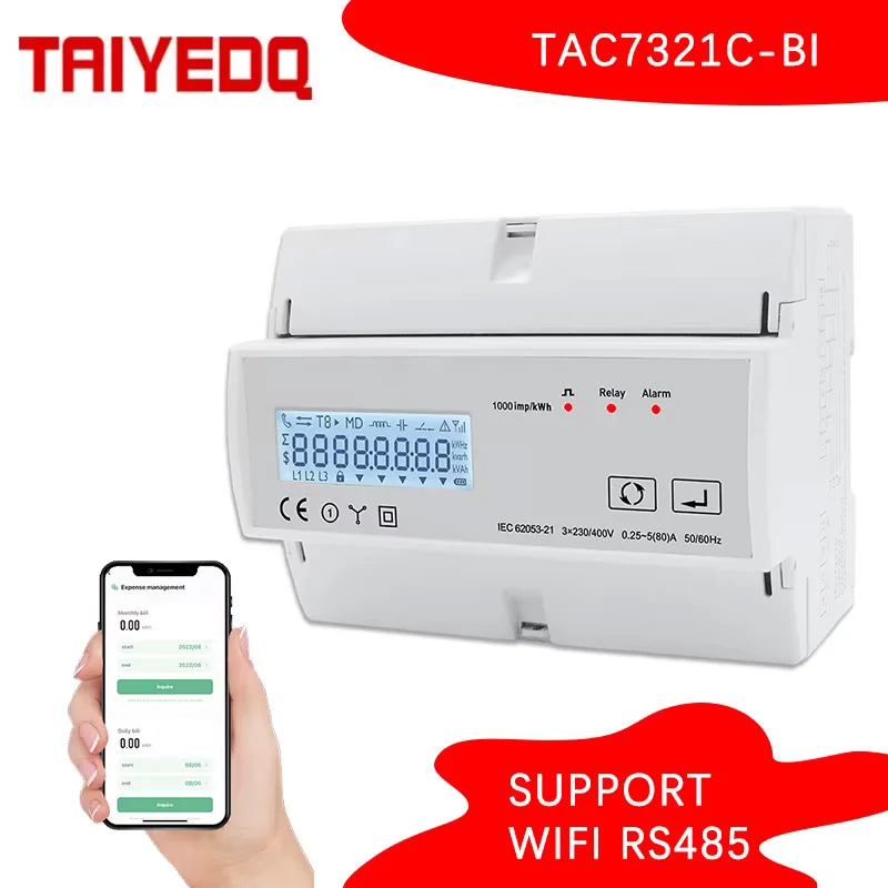 

Tuya 80A WIFI Multiple Rate Three-Phase Bidirectional Energy Meter Relay Remote Control Phase Angle RS485 Modbus