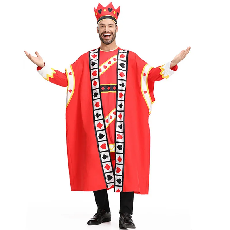 Man Poker Red King Cosplay Adult Halloween Playing Cards Costumes Carnival Purim Parade Stage Showing Role Play Bar Party Dress