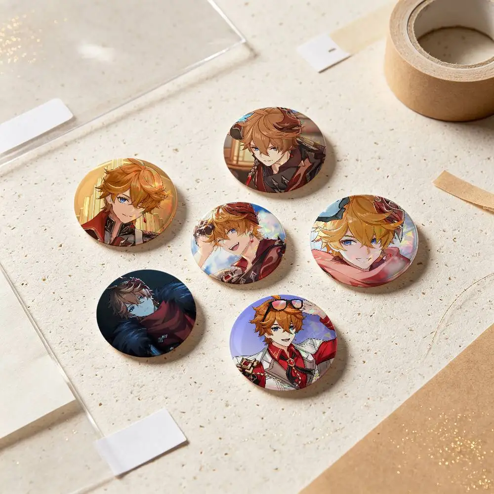 Tartaglia Genshin Impact Badges 25 32 44 58 75 Mm Round Cosplay Pin Bag Decor Fans Collect Friends Gifts Brooch Souvenir