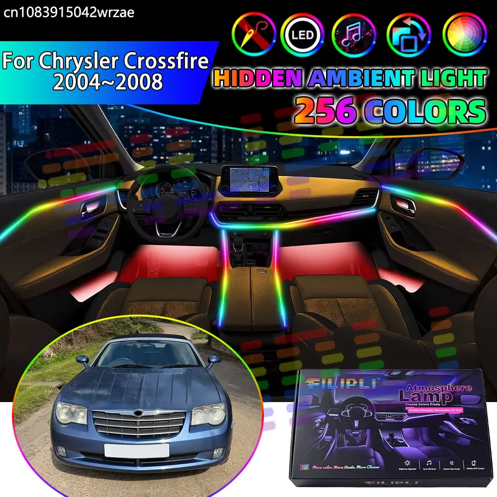 For Chrysler Crossfire 2004~2008 2005 2006 RGB Car Interior Ambient Lights Strips Breathing Lighting Kit App Control LED strips