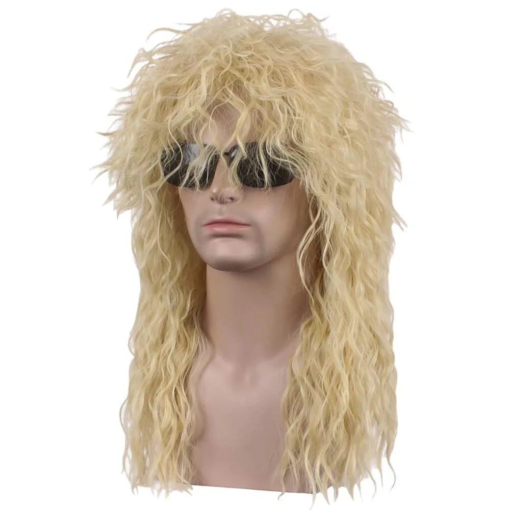 วิกผมสไตล์พังก์ย้อนยุค 70s 80s สำหรับนักดนตรีร็อค วิกผมยาวฟูฟ่องสำหรับงานปาร์ตี้ฮาโลวีน วิกผมทรงมัลเล็ตสำหรับคอสเพลย์