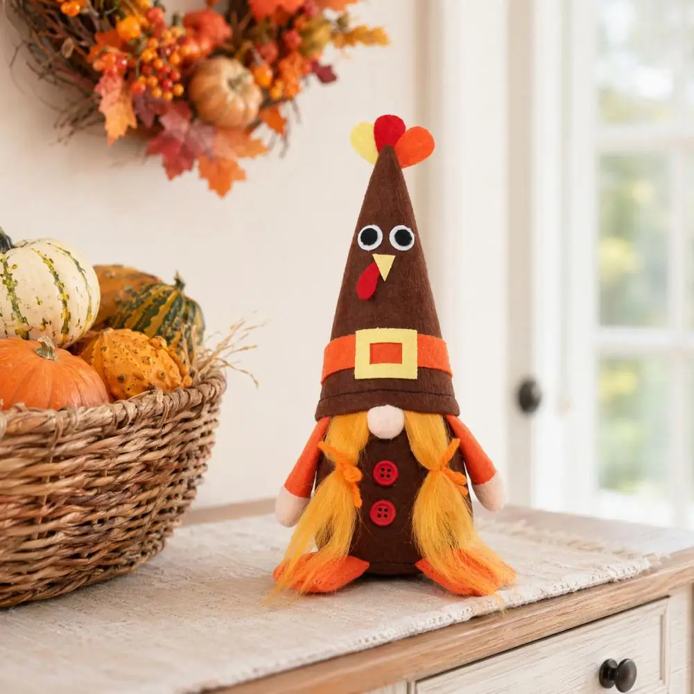 Handmade Fabric Turkey Gnome Halloween Turkey Gnome Plush Decorations Handmade Scandinavian Tomte Ornaments Autumn Fall Tiered