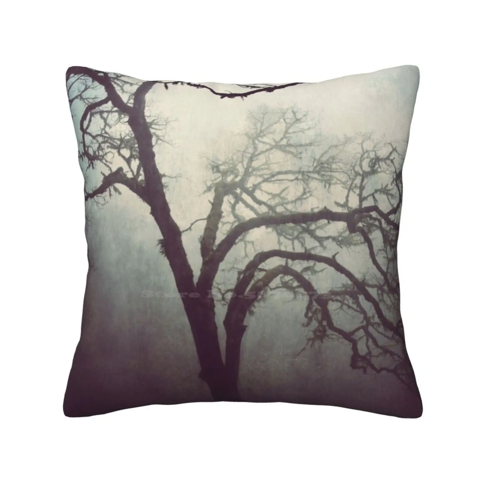 Silent Anticipation Throw Cushion Pillow Cover Tree Forest Silhouette Dark Fog Winter Woods Woodland Black Gray Nature