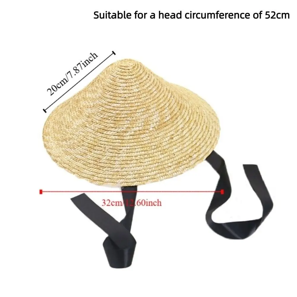 Big Brim Kids Sun Hat Korean Breathable Girls Straw Hat with Chin Strap Creative Straw Visor Cap for Children