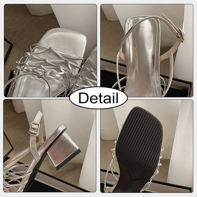 Jozhamta Größe 33-40 Sandalen Frauen Rom gewebte Echt leder Mid Heels Schuhe für Frauen Sommer 2023 Mode Schnalle Absatz Sandalen