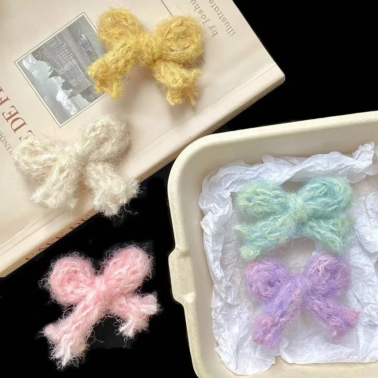 New Knitted Hair Pins Candy Coloured Bow Hair Clips for Women Sweet Versatile Bangs Side Clips Girl Hair Accessories