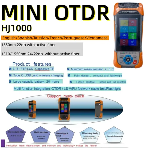 MINI OTDR HJ1000 1550nm with active test or 1310/1550nm no acive 24/22db Reflectometer VFL OPM Event Map Source RJ45 Tester