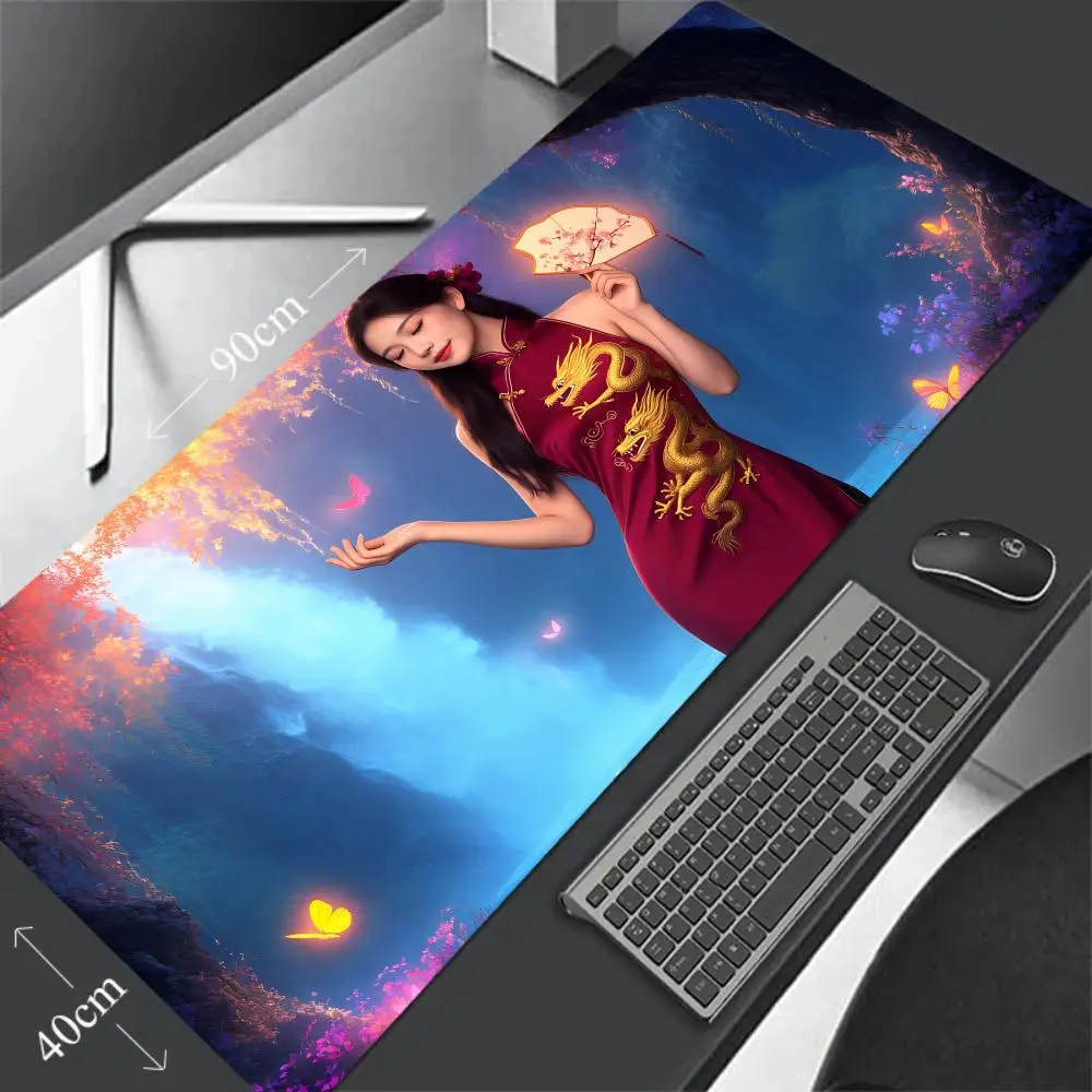 Cheongsam Beauty Rubber Mouse Pad Game Player Accessories Girls Large XXL Mouse Pad Rubber Desk Pad Computer Pad