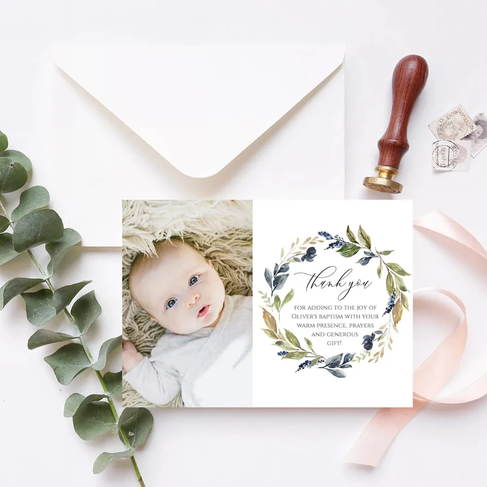 

Custom Photo Thank You Cards for Boys, Personalized Baptism Greening, Thank You Letters