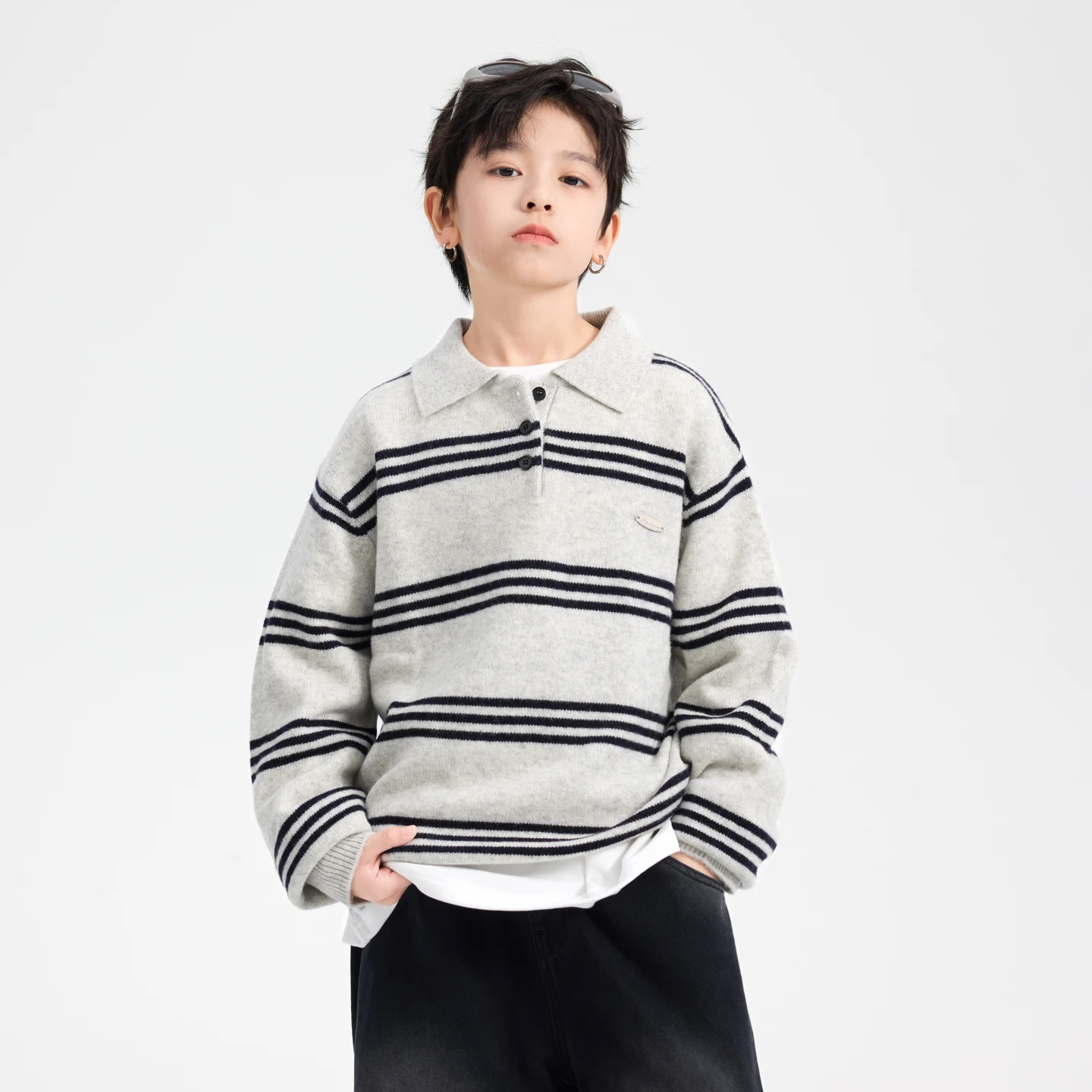 

Children's Sweater Striped Spring and Autumn Boys and Girls' Collar Sweater Baby Children Clothing Sweater 2025 New Items 4-14Y