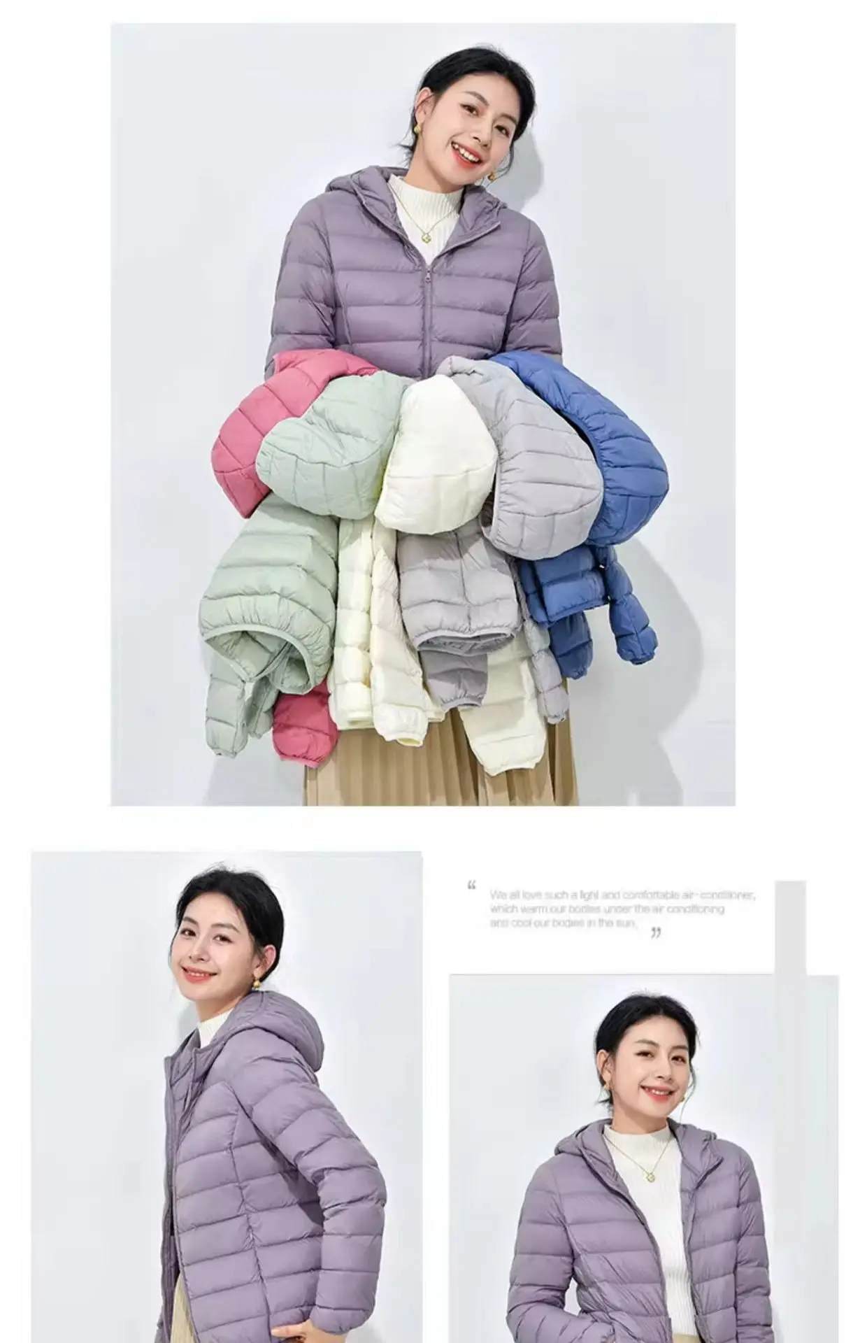 Women's Lightweight Casual Hooded Down Jacket Autumn Winter Minimalist Short Down Coats Female Solid Color Zipper Warm Outerwear