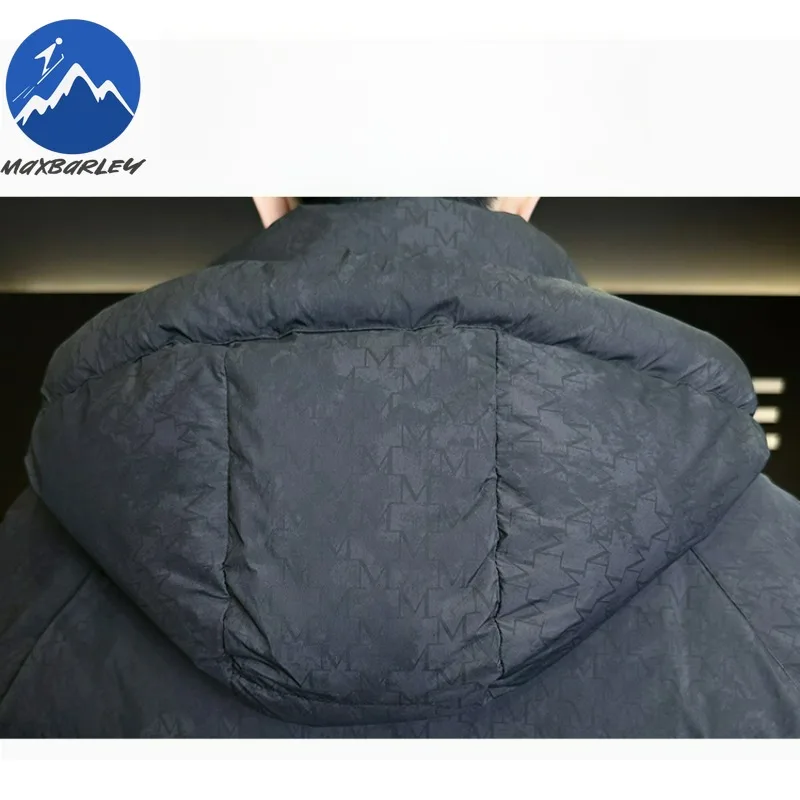 Maxbarley ضوء فاخر الرجال أسفل سترة 2026 الشتاء موضة سميكة مقنعين الأبيض بطة أسفل معطف دافئ جودة رقيق سترات منتفخة