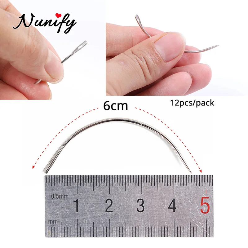 Nunify 12Pcs/pack Wholesale Curved Needle For Hair Weaving Cap 6Cm C-Type Needles Tools C Shape Wigs Needles For Hair Extension