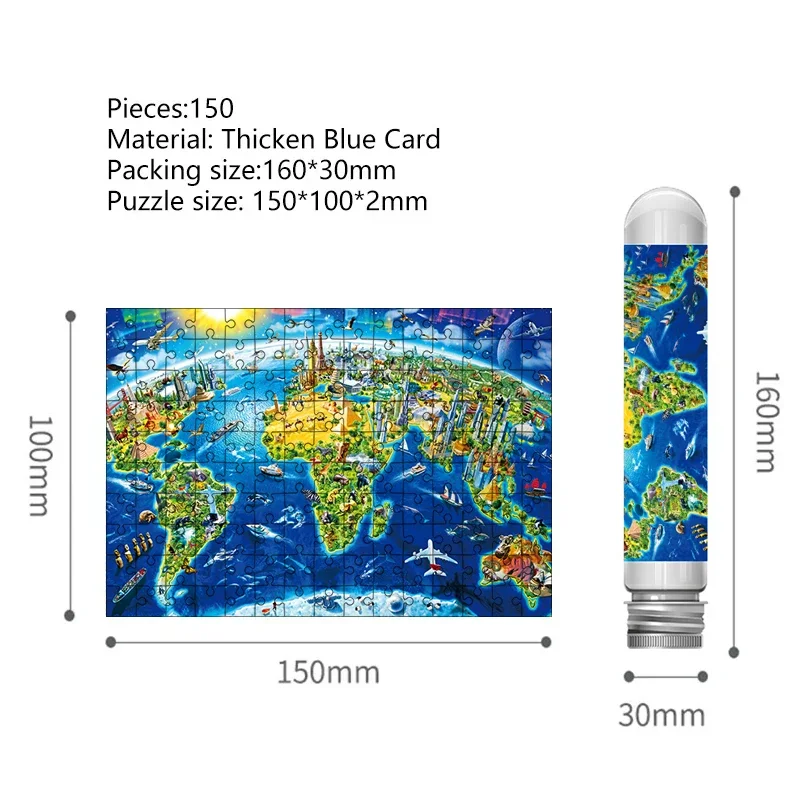 ミニテストチューブジグソーパズル、世界の大学、減圧玩具、冷蔵庫パズルゲーム、家族の装飾、150個
