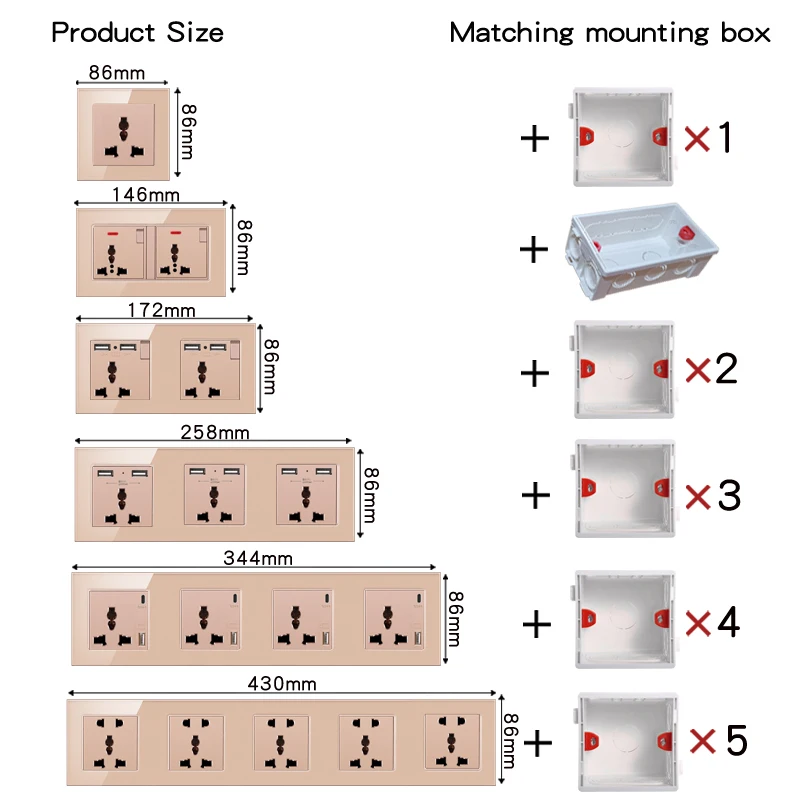 novski wall mount module diy European standard golden glass panel socket switch button free combination function