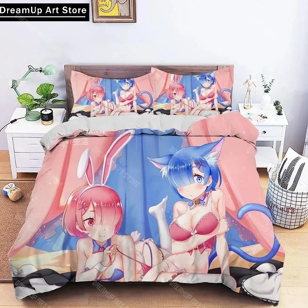 

Комплект постельного белья в стиле аниме Re Zero Ram Rem с 3D принтом, милое пододеяльник, покрывало с наволочкой, Twin Single Queen King Size для мальчиков и взрослых