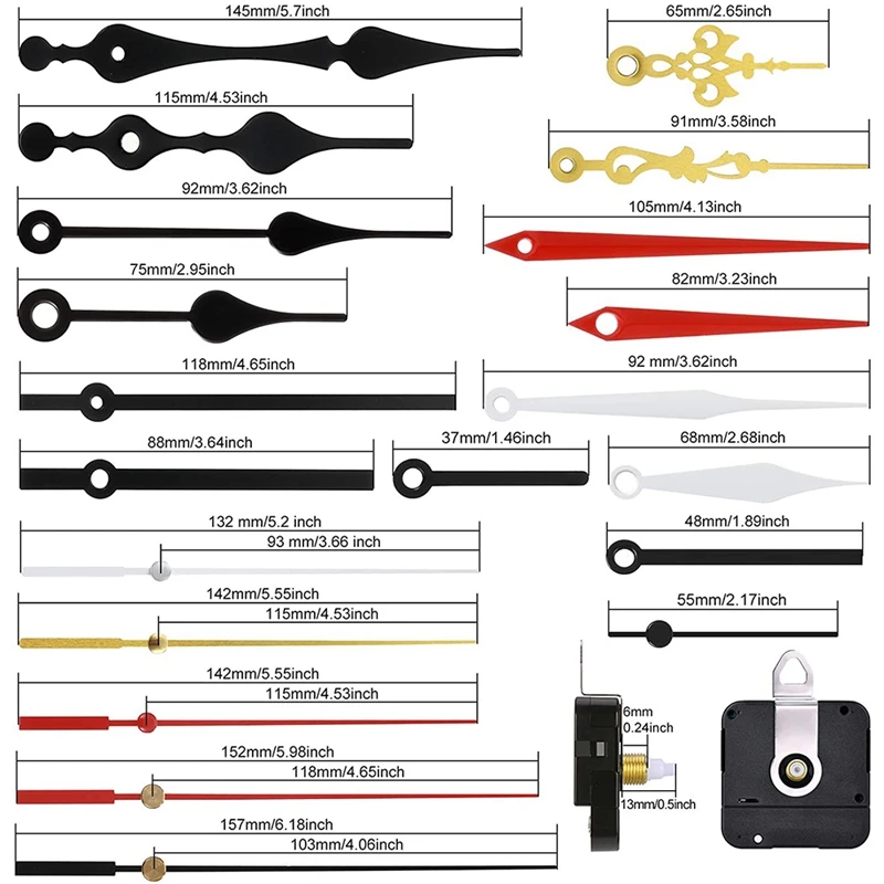 5 Pcs DIY Quartz Clock Movement Mechanism Repair Parts Replacement With 7 Set Of Hands For DIY Clock Repairment