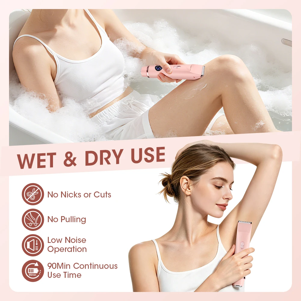 2-in-1 Elektrorasierer für Frauen, wasserdichter Bikini-Trimmer mit zwei Köpfen, Körper- und Gesichtshaarentfernung, Damenrasierer, Körper-Epilierer – Detail 4