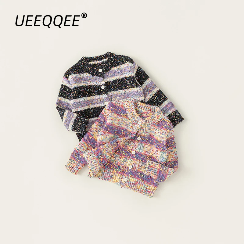 

Spring Autumn Children Sweaters 1-10Y Girls Colorful Striped Knitted Cardigan Coats Korean Tops Toddler Wear For Kids Clothing