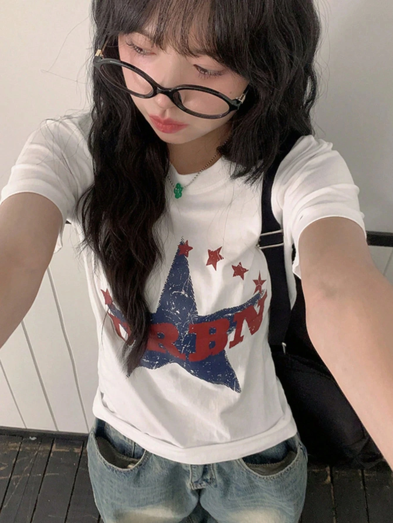 Y2K Retro Style Women's New Summer Casual Pure Cotton Short-sleeve T-shirt with Distressed Finish and Five-pointed Star Letter